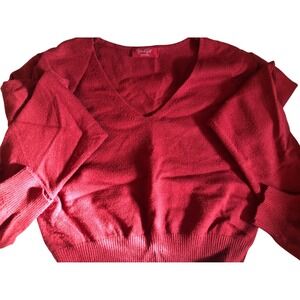 John Galt Brandy Melville Red V-Neck Sweater Knit Pullover Long Sleeve Top